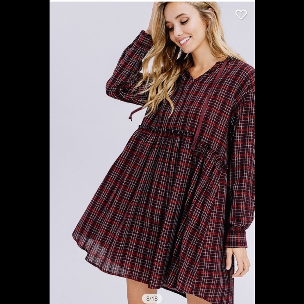 ❤️2 for $40❤️wine lined hooded plaid dress - Picture 3 of 10